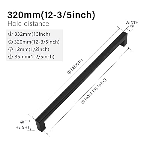 Redunest Cabinet Pulls Matte Black Cabinet Handles Square Drawer Pulls 20 Pack 1235 Inch Stainless Steel Kitchen Door Cupboard Cabinet Handles Drawer Hardware Handles 320mm Hole Centers - Image 3