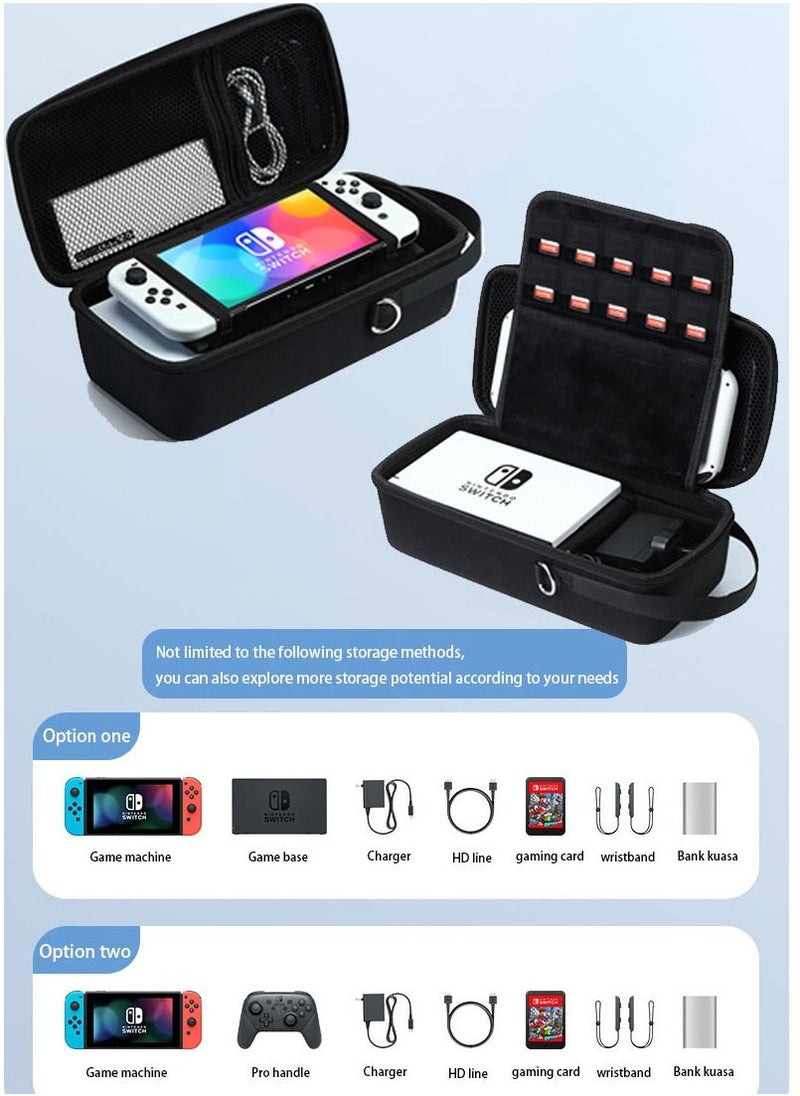 Vermaney - Vermaney Compatible Nintendo Switch Storage Bag Switch Case Game Console Hard Case Large Capacity Portable Built-in Kickstand (Black) - Image 1