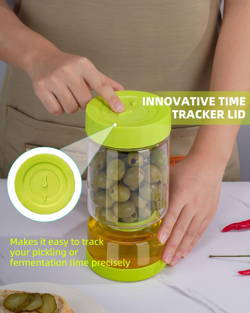 ZENS Pickle Jar with Strainer Flip, Pickle Juice Separator Jar Flip Container from Wet and Dry, Upgraded Airtight Seal for Leakproof, 2 Pack Olive Hourglass Jars with Time Tracker Lid, 37oz - Image 3