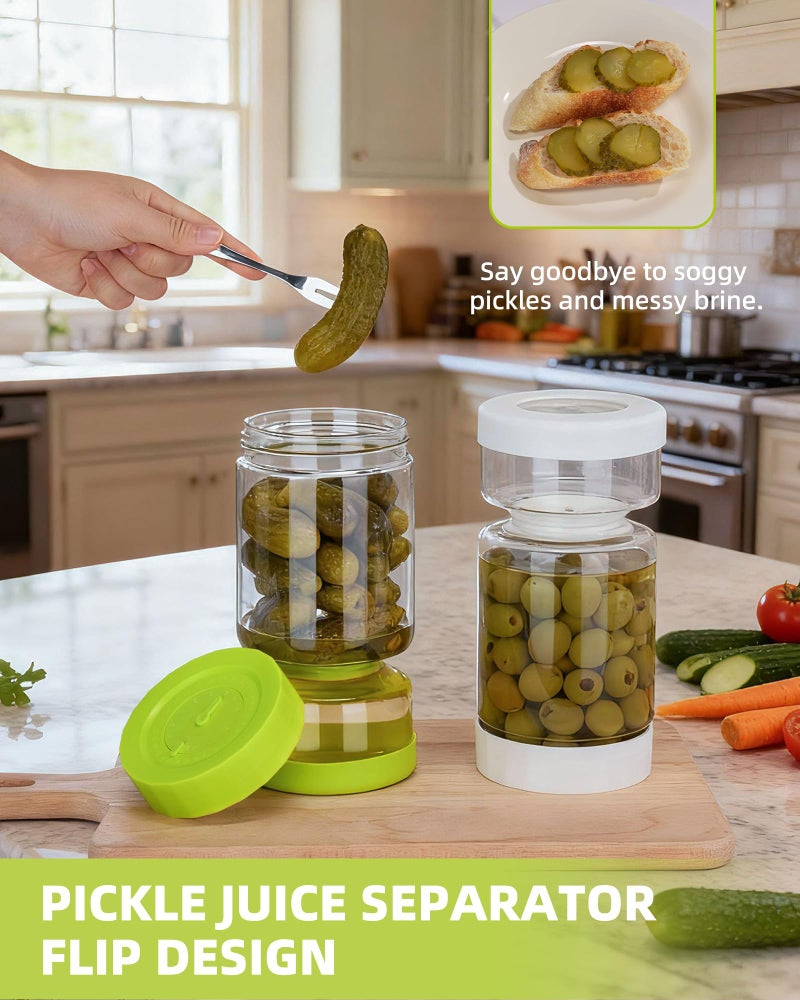 ZENS Pickle Jar with Strainer Flip, Pickle Juice Separator Jar Flip Container from Wet and Dry, Upgraded Airtight Seal for Leakproof, 2 Pack Olive Hourglass Jars with Time Tracker Lid, 37oz - Image 4
