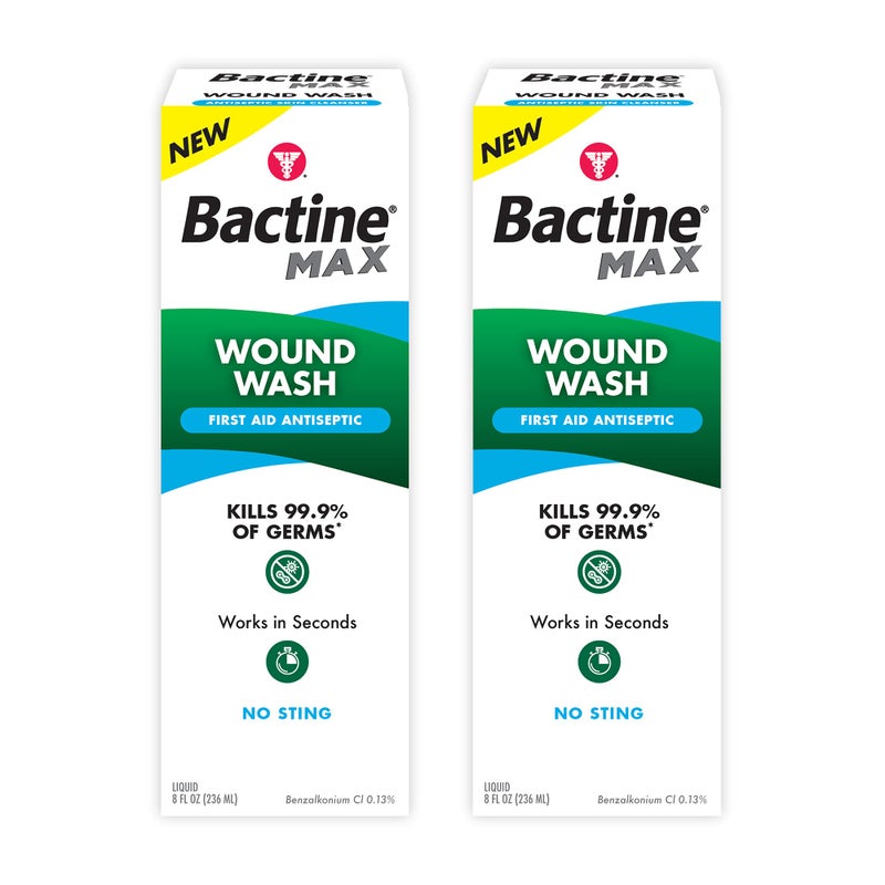 Bactine MAX First Aid Wound Wash - Antiseptic Liquid Kills 99.9% of Germs - Infection Protection for Minor Cuts, Scrapes, and Burns - First Aid Solution - 8fl oz, 2 Pack - Image 1