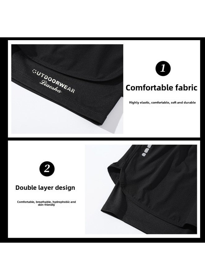 Generic Swimming Trunks Men's Anti-embarrassment Quick-drying Plus Size Boxer Swimming Trunks Professional Swimming Suit Equipment Double Layer-Color:Black-Size:L [recommended 45-55kg ]  - Image 5