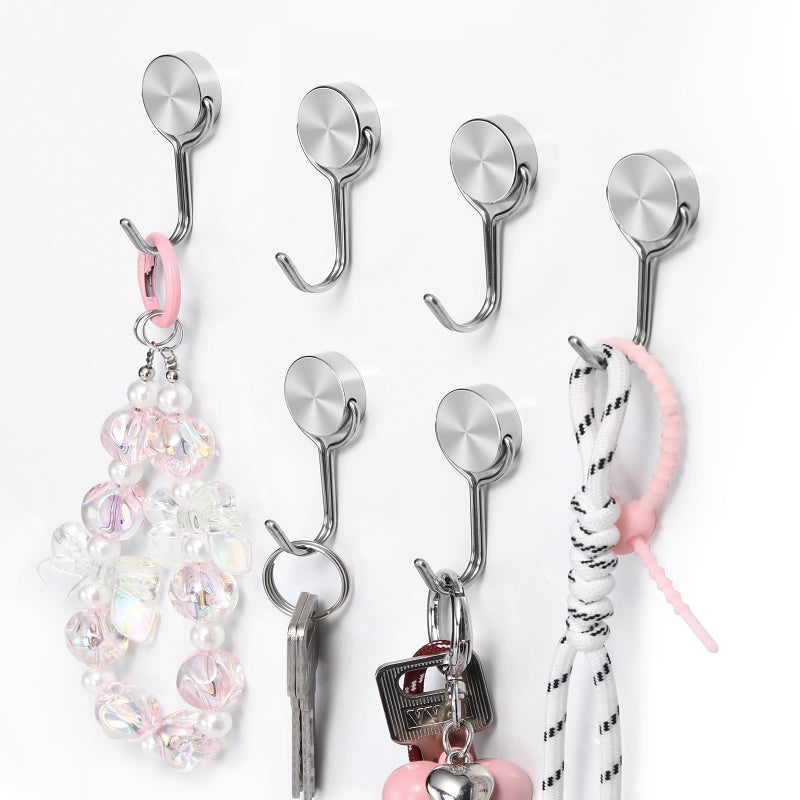 TRYMAG Strong Magnetic Hooks, 28LBS Heavy Duty Swivel Magnet Hooks for Cruise Cabins, 6 Pack Neodymium Magnets with Swivel Hooks for Hanging, Locker, Magnetic Metal Hanger for Fridge, Storage, Toolbox - Image 1