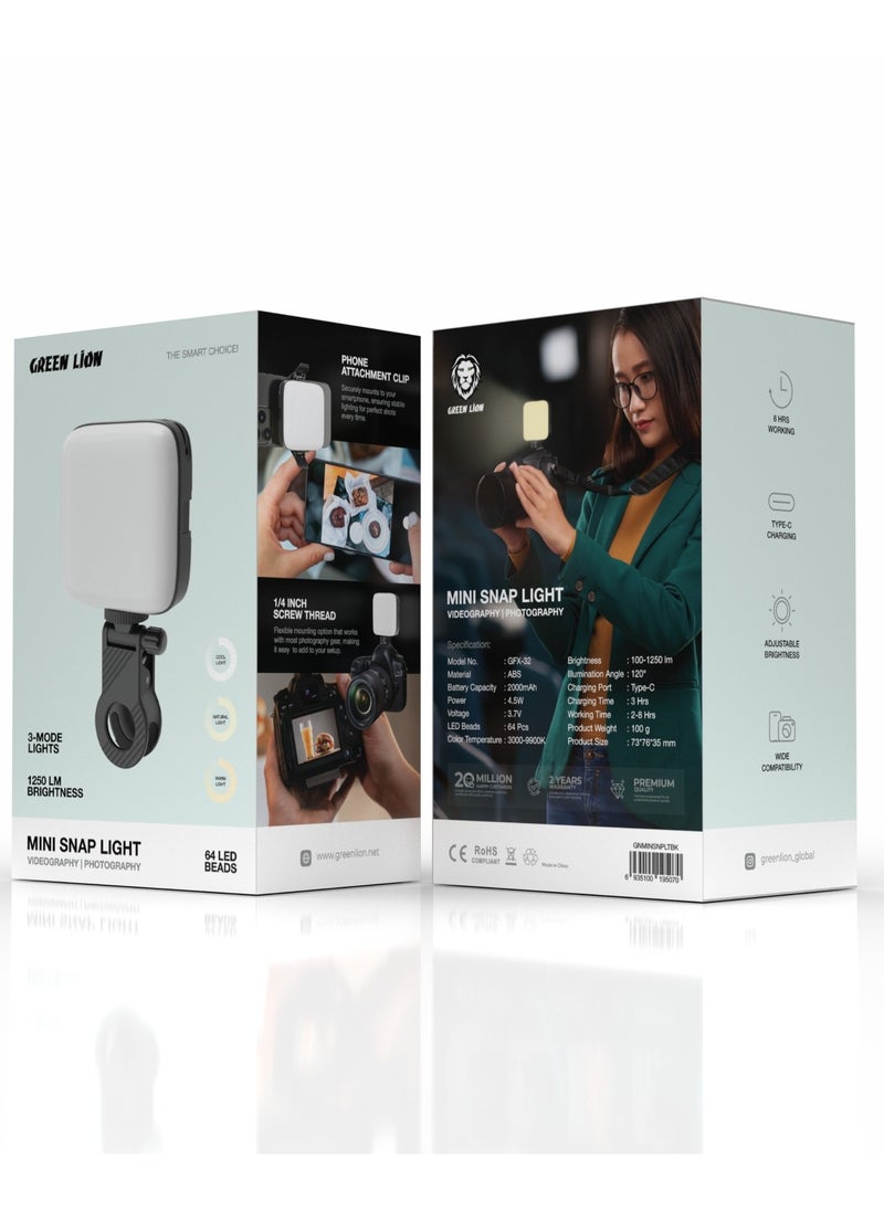 GREEN LION Mini Snap Light /Videography | Photography | Adjustable Brightness | 3-Mode Light / Wide Compatibility / Flexible Mounting/ Phone Attachment Clip - Black  - Image 2