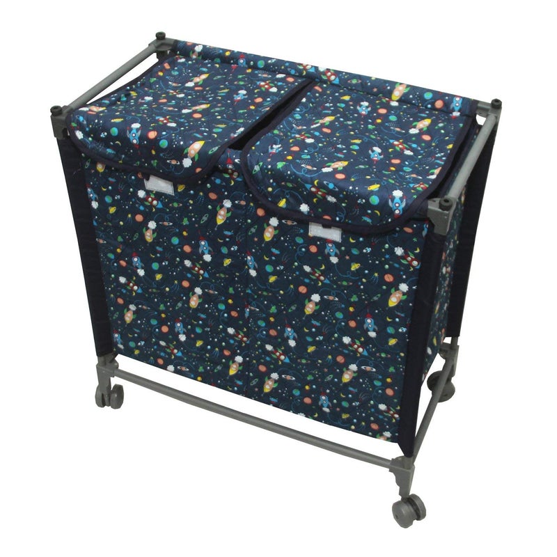 Kuber Industries Heart Home Laundry Hamper Sorter Basket 2 section Organizer for Dirty Clothes with Heavy Duty Rolling Wheels (Blue)-HHEART15812 - Image 1