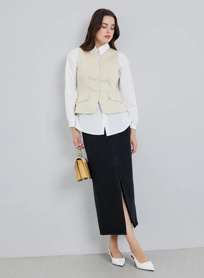 Styli Women Cream Sleeveless Waistcoat