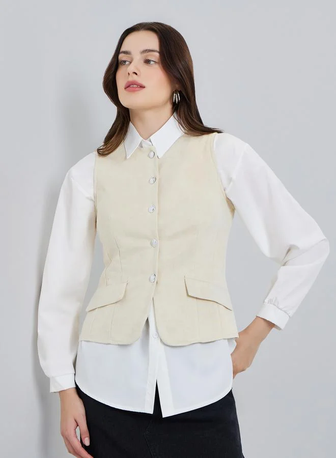 Styli Women Cream Sleeveless Waistcoat