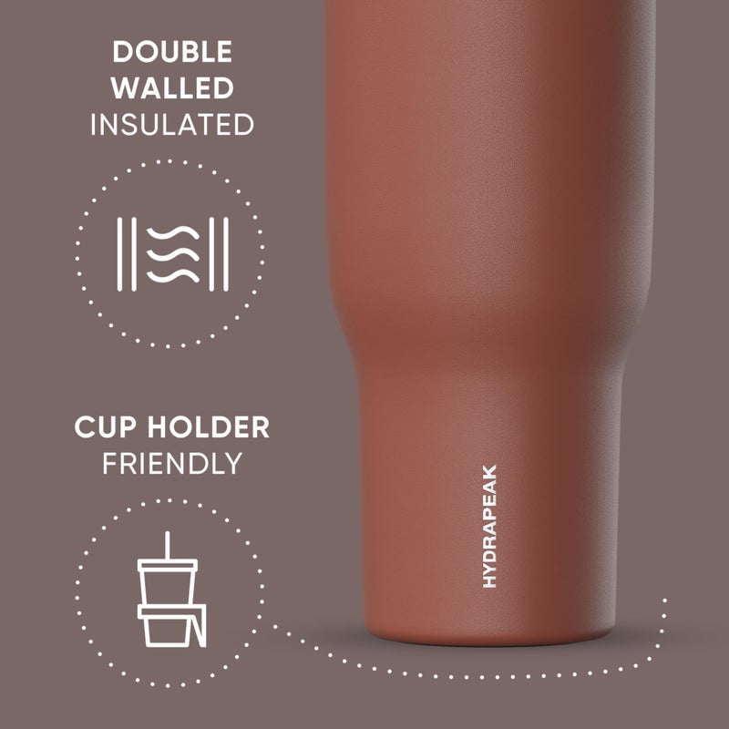 Hydrapeak Voyager 40 Oz Stainless Steel Tumbler with Handle, Insulated Water Bottle With Straw & Lid, Cupholder Friendly Reusable Travel Mug (Gingerbread) - Image 3