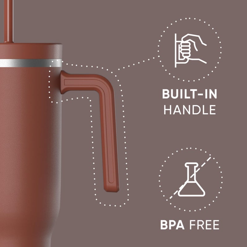 Hydrapeak Voyager 40 Oz Stainless Steel Tumbler with Handle, Insulated Water Bottle With Straw & Lid, Cupholder Friendly Reusable Travel Mug (Gingerbread) - Image 2