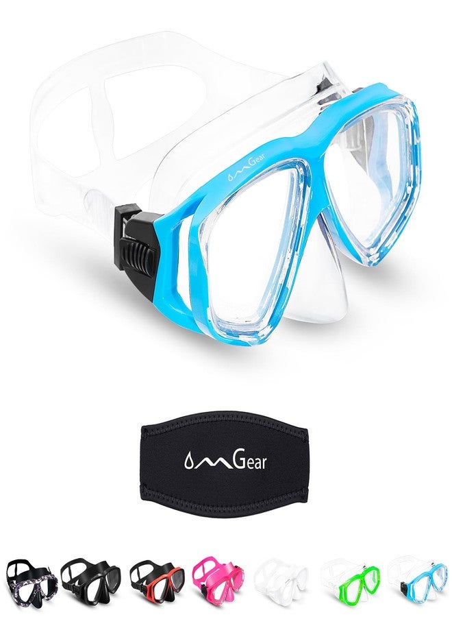 OMGear Diving Mask Swim Mask Snorkel Mask Swimming Goggles with Nose Cover Junior Adult Snorkeling Gear for Scuba Free Diving Spearfishing Neoprene Strap (Aqua) - Image 1