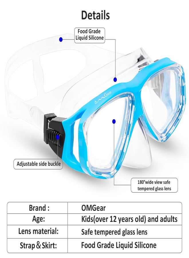 OMGear Diving Mask Swim Mask Snorkel Mask Swimming Goggles with Nose Cover Junior Adult Snorkeling Gear for Scuba Free Diving Spearfishing Neoprene Strap (Aqua) - Image 2