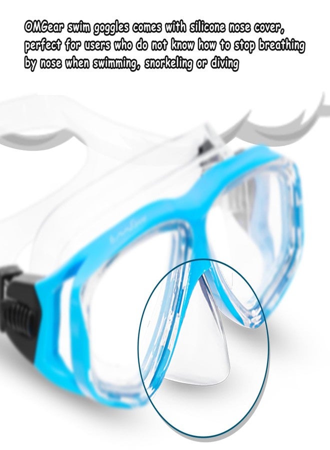 OMGear Diving Mask Swim Mask Snorkel Mask Swimming Goggles with Nose Cover Junior Adult Snorkeling Gear for Scuba Free Diving Spearfishing Neoprene Strap (Aqua) - Image 3