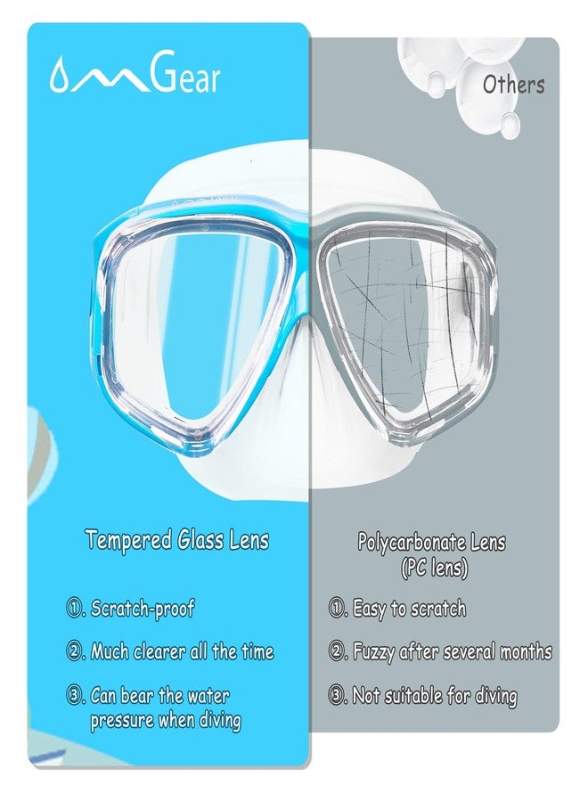 OMGear Diving Mask Swim Mask Snorkel Mask Swimming Goggles with Nose Cover Junior Adult Snorkeling Gear for Scuba Free Diving Spearfishing Neoprene Strap (Aqua) - Image 5
