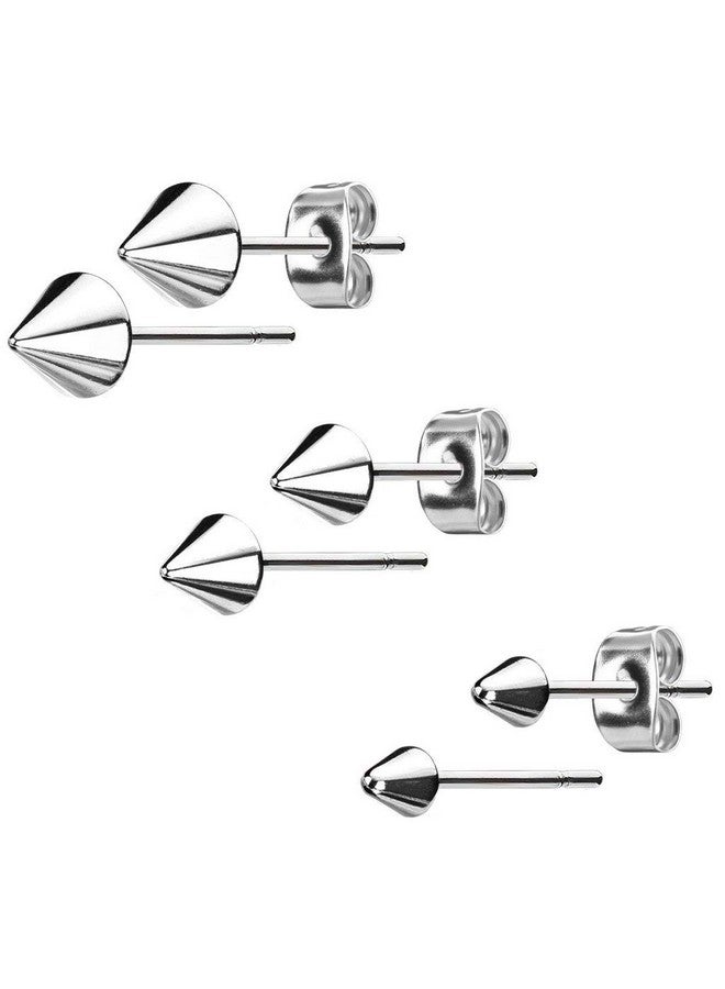 Forbidden Body Jewelry 316L Surgical Steel Spike Stud Earrings For Women Or Men, 3-Pair Steel (3/4/5Mm) - Image 1