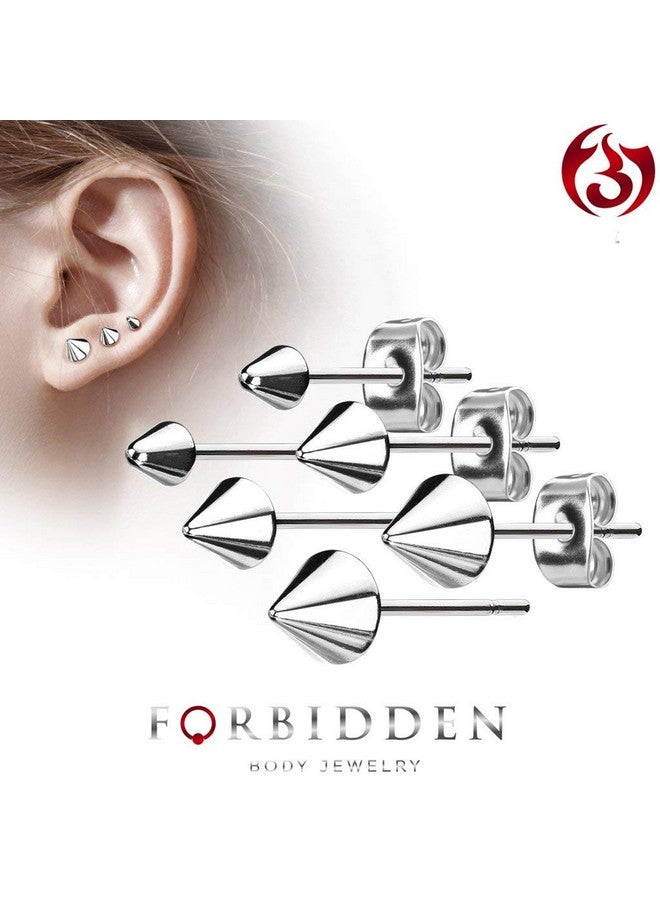 Forbidden Body Jewelry 316L Surgical Steel Spike Stud Earrings For Women Or Men, 3-Pair Steel (3/4/5Mm) - Image 2