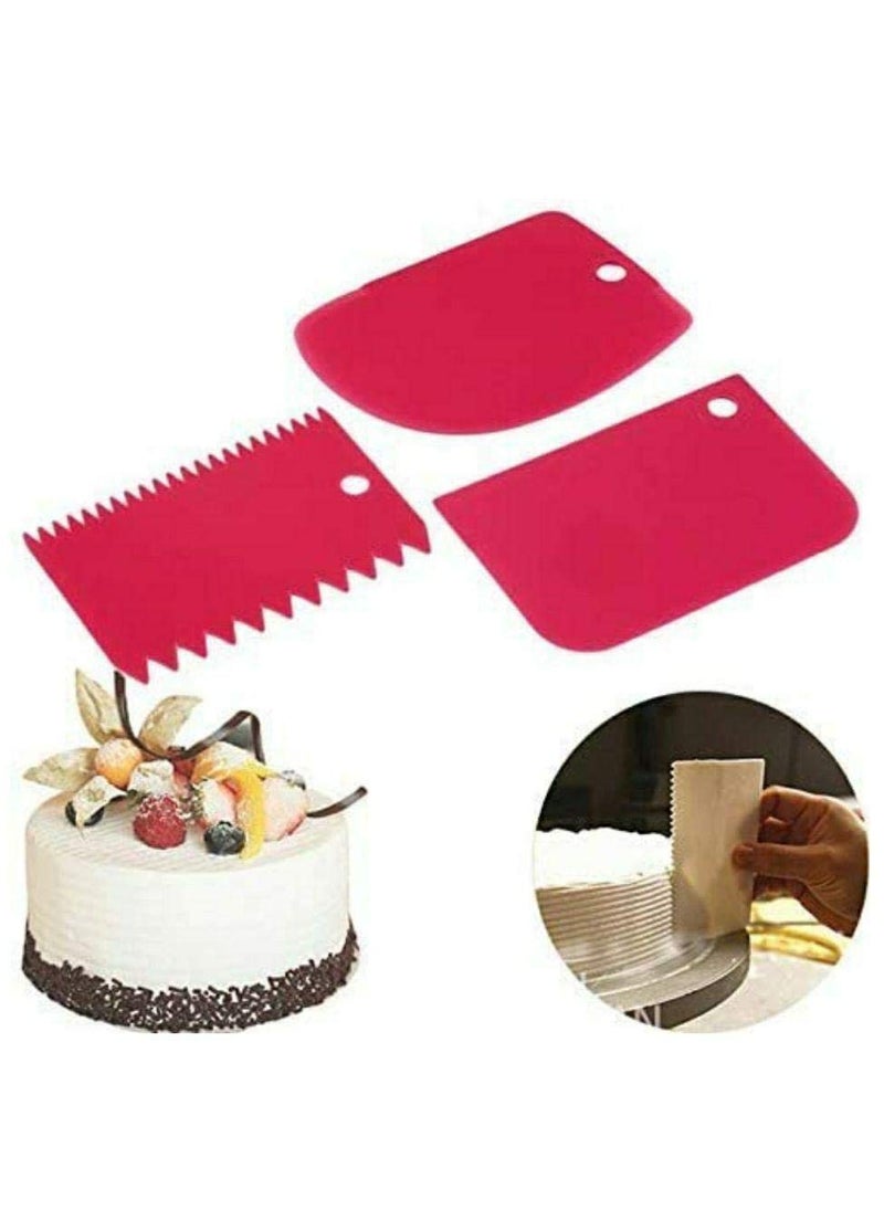BAKING SET Baking Set 3 Pcs Set Dough Bench Scraper Cake Cutter Chopper Smoother Icing Fondant Cake Decorating Pastry Baking Tool Color May Vary Scraper Cake Cutter  - Image 3