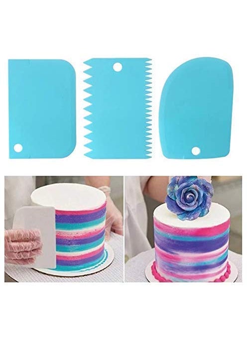 BAKING SET Baking Set 3 Pcs Set Dough Bench Scraper Cake Cutter Chopper Smoother Icing Fondant Cake Decorating Pastry Baking Tool Color May Vary Scraper Cake Cutter  - Image 1