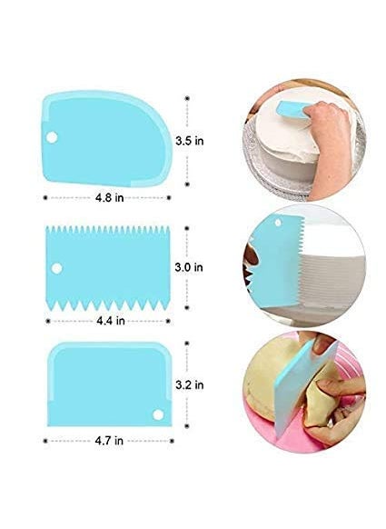 BAKING SET Baking Set 3 Pcs Set Dough Bench Scraper Cake Cutter Chopper Smoother Icing Fondant Cake Decorating Pastry Baking Tool Color May Vary Scraper Cake Cutter  - Image 2