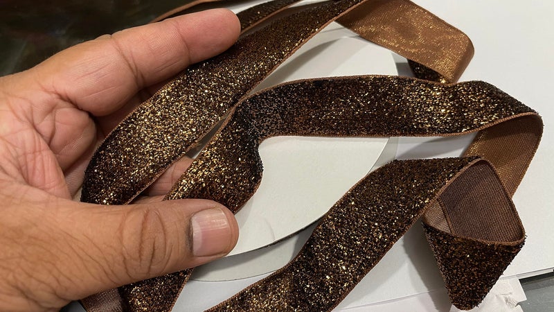 OMX Roll of Sparkle Glitter Ribbon Patti Lace (18 Meters) (Border) with 2.5cm (1 Inch) Width, Saree Border, Party Decoration, Craftwork (Dark Brown) - Image 4