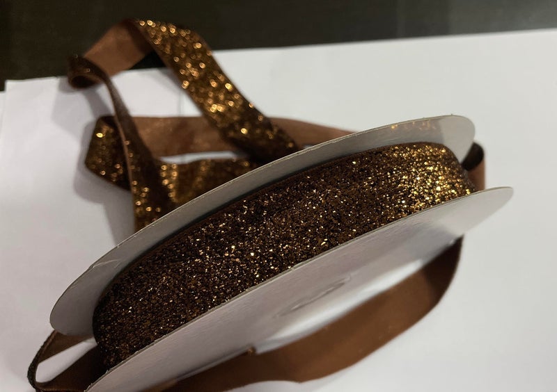 OMX Roll of Sparkle Glitter Ribbon Patti Lace (18 Meters) (Border) with 2.5cm (1 Inch) Width, Saree Border, Party Decoration, Craftwork (Dark Brown) - Image 5