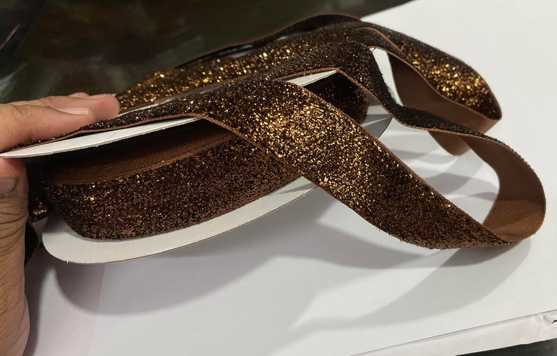 OMX Roll of Sparkle Glitter Ribbon Patti Lace (18 Meters) (Border) with 2.5cm (1 Inch) Width, Saree Border, Party Decoration, Craftwork (Dark Brown) - Image 3