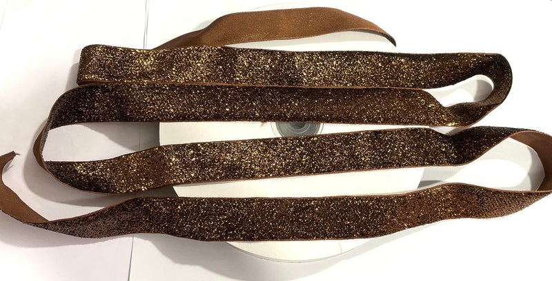 OMX Roll of Sparkle Glitter Ribbon Patti Lace (18 Meters) (Border) with 2.5cm (1 Inch) Width, Saree Border, Party Decoration, Craftwork (Dark Brown) - Image 1