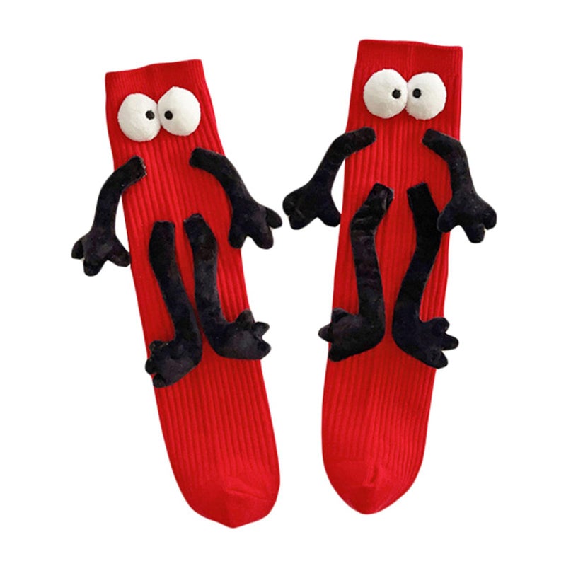 Honganda Funny Kids Holding Hands & Feet Socks, Magnetic Mid-Tube Socks for Toddler Baby Girl Boy 1-12 Years Friends Sisters Brothers (as1, age, 1_year, 12_years, Red) - Image 1