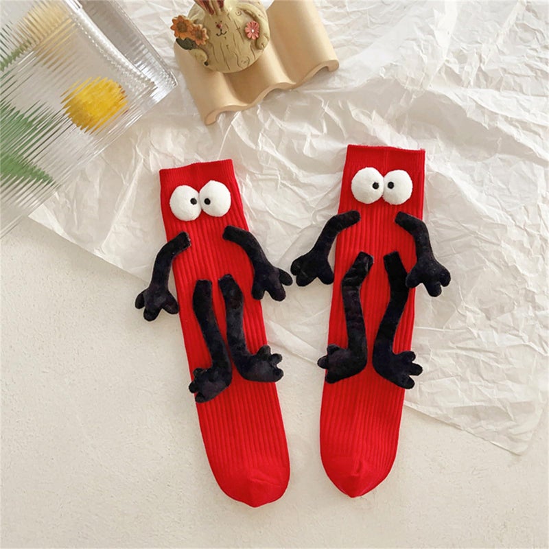 Honganda Funny Kids Holding Hands & Feet Socks, Magnetic Mid-Tube Socks for Toddler Baby Girl Boy 1-12 Years Friends Sisters Brothers (as1, age, 1_year, 12_years, Red) - Image 2