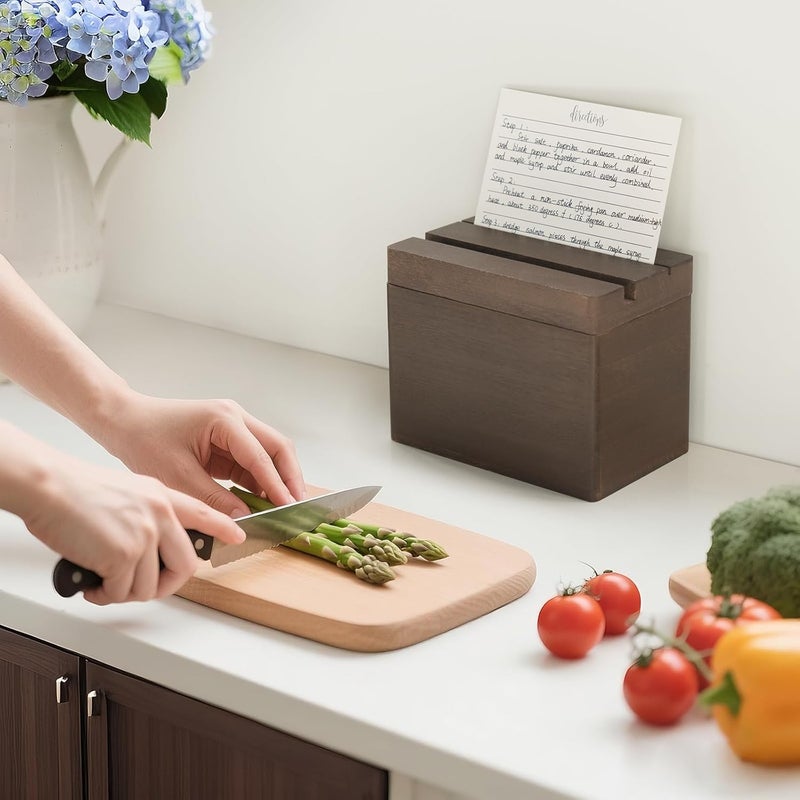 Dahey Double Slots Recipe Box Wooden Recipe Organizer with 100 Recipe Cards and 6 Dividers, Rustic Recipe Cards and Box Set with Phone Holder to Write in Your Own Recipes for Cooking Lovers Kitchen - Image 3
