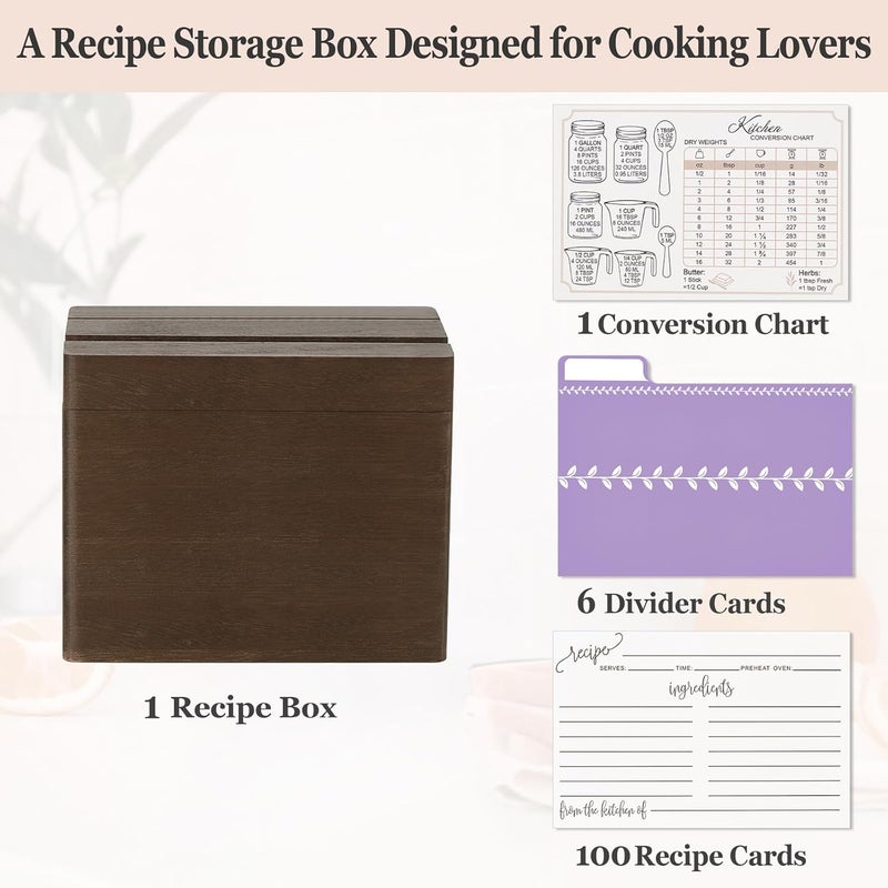 Dahey Double Slots Recipe Box Wooden Recipe Organizer with 100 Recipe Cards and 6 Dividers, Rustic Recipe Cards and Box Set with Phone Holder to Write in Your Own Recipes for Cooking Lovers Kitchen - Image 5