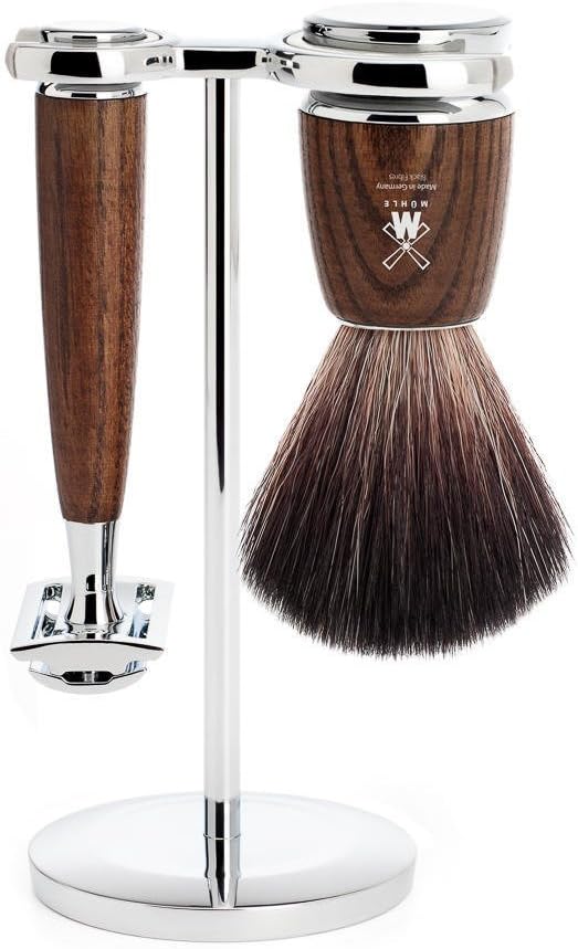 MHLE RYTMO Steamed Ash 3piece Black Fibre Safety Razor Shaving Set No Blades Included S21H220SR - Image 1