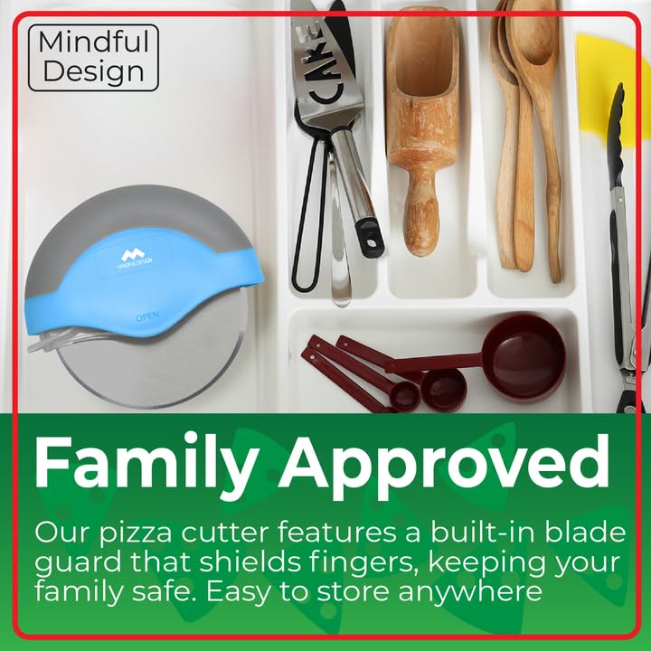 Mindful Design Pizza Cutter Wheel With Protective Blade Cover  Easy To Clean And Dishwasher Safe Ergonomic Pizza Slicer (Blue) - Image 5
