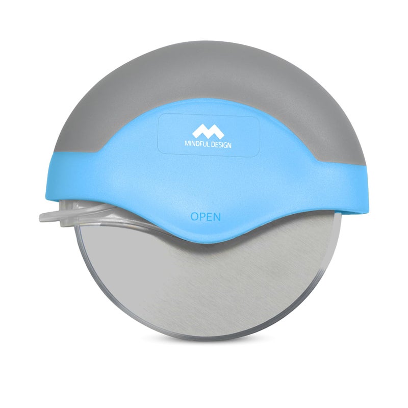Mindful Design Pizza Cutter Wheel With Protective Blade Cover  Easy To Clean And Dishwasher Safe Ergonomic Pizza Slicer (Blue) - Image 1