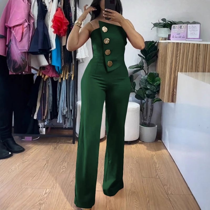 2024 Independent Station Wish Explosions Summer Strapless Button Decorative Micro-La Jumpsuit Women'S Clothing - Image 4