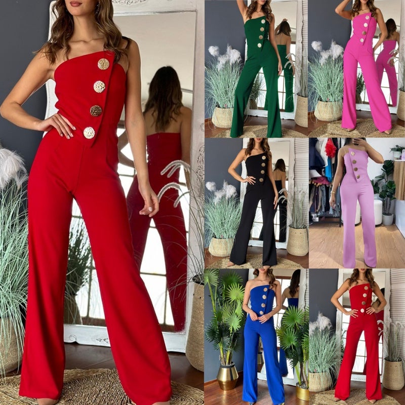 2024 Independent Station Wish Explosions Summer Strapless Button Decorative Micro-La Jumpsuit Women'S Clothing - Image 2