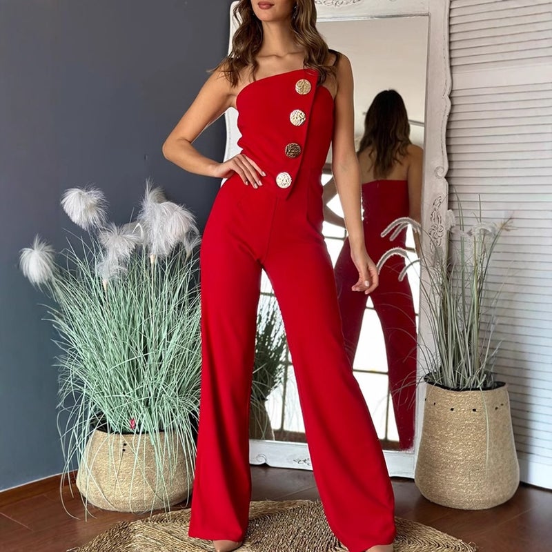 2024 Independent Station Wish Explosions Summer Strapless Button Decorative Micro-La Jumpsuit Women'S Clothing - Image 5