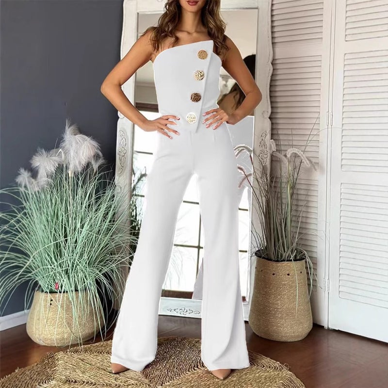 2024 Independent Station Wish Explosions Summer Strapless Button Decorative Micro-La Jumpsuit Women'S Clothing - Image 3