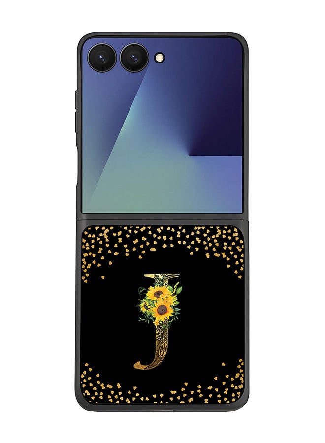 Stylizedd For Samsung Galaxy Z Flip7 Case,Slim fit Camera Protection, Shockproof Thin Phone cover  - Custom Floral Monogram - J ( Black )