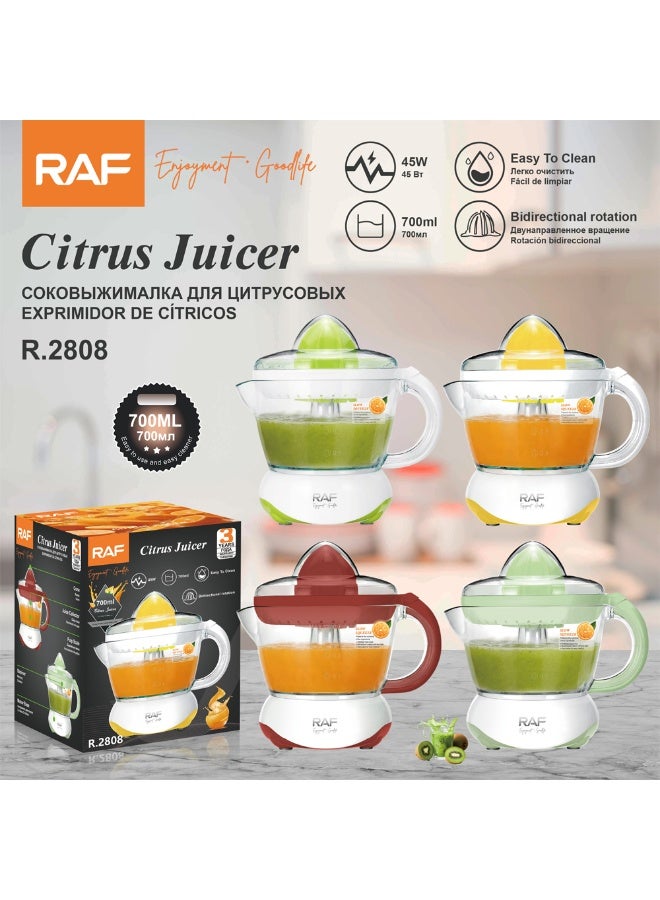 RAF 45W Citrus Juicer 700ml – Electric Orange & Lemon Juice Maker Enjoy smooth and freshly squeezed citrus juice at home with this RAF electric juicer. The 700ml jug provides practical capacity, while bidirectional rotation helps extract juice efficiently from oranges, lemons, and limes. - Image 1