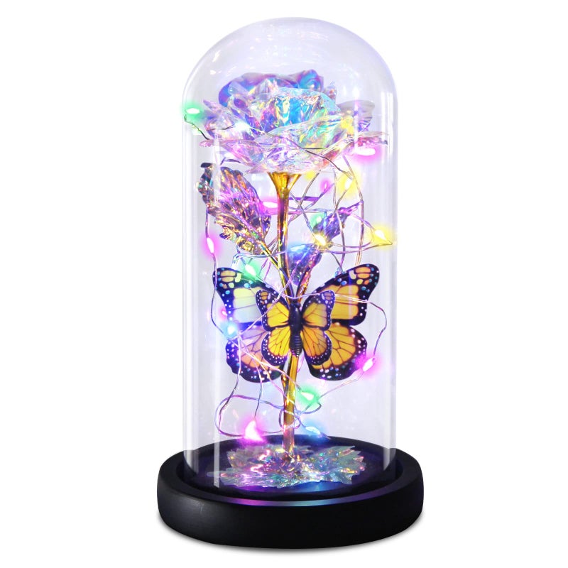 Mothers Day Rose Gifts for Women Galaxy Butterfly Rose in Glass Dome Light Up Forever Roses Birthday Gifts for Mom Grandma Wife Eternal Rose Gifts for Mother Valentines Anniversary Thank You Gift