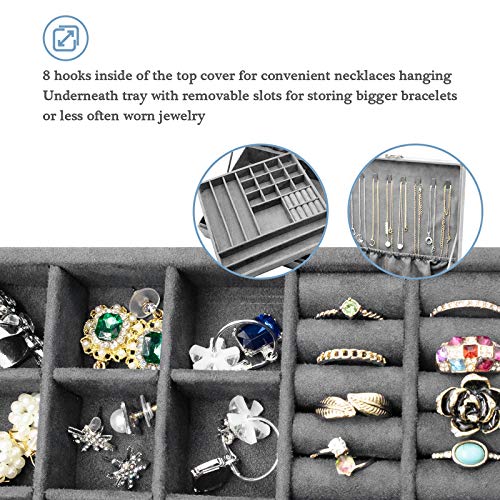 ProCase Velvet Jewelry Box Organizer for Women, 2 Layer Jewelry Display Storage Holder Case for Necklace Earrings Bracelets Rings -Grey - Image 3