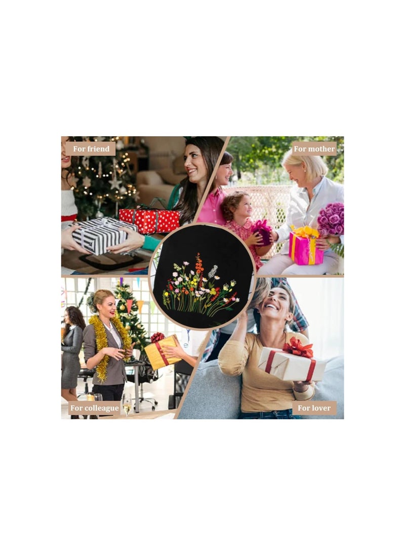 Generic - DIY Canvas Tote Bag Embroidery Kit, Black Canvas Bag Flower Cross Stitch Kit with Pattern and Instruction Personalized Bag Funny Hand Needlepoint Kit Include Hoops Color Threads and Needles - Image 1