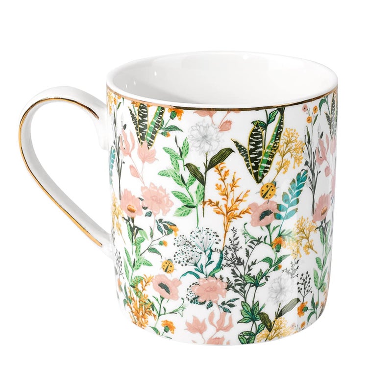 WAVEYU Ceramic Mug for Women Mom Cute Coffee Water Mug Cup for Mothers Day from Daughter Son for Home Office Decorative Coffee Tea Cup for Girls Teachers Colleagues 14 oz White Flower