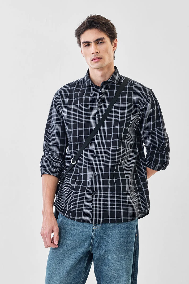 SNITCH Regular Fit Checks Linen Blend Shirt
