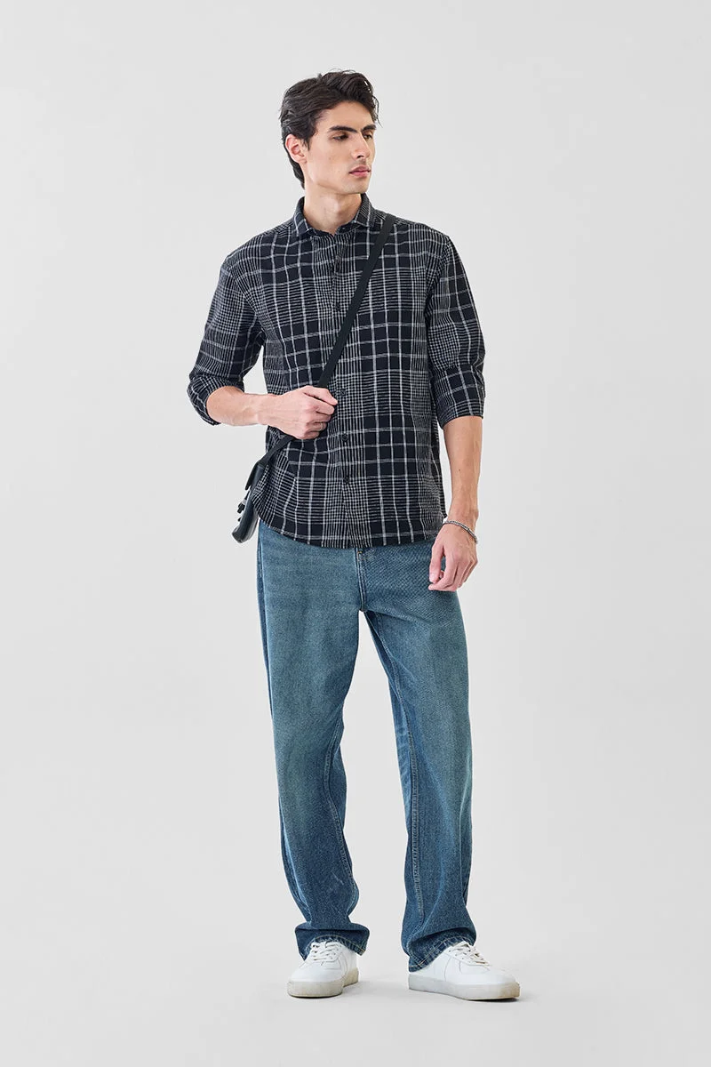 SNITCH Regular Fit Checks Linen Blend Shirt