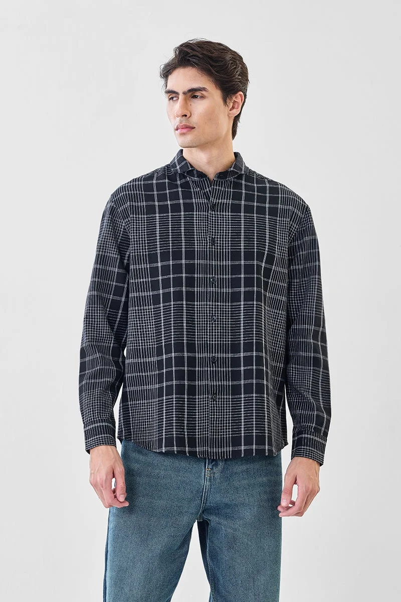 SNITCH Regular Fit Checks Linen Blend Shirt