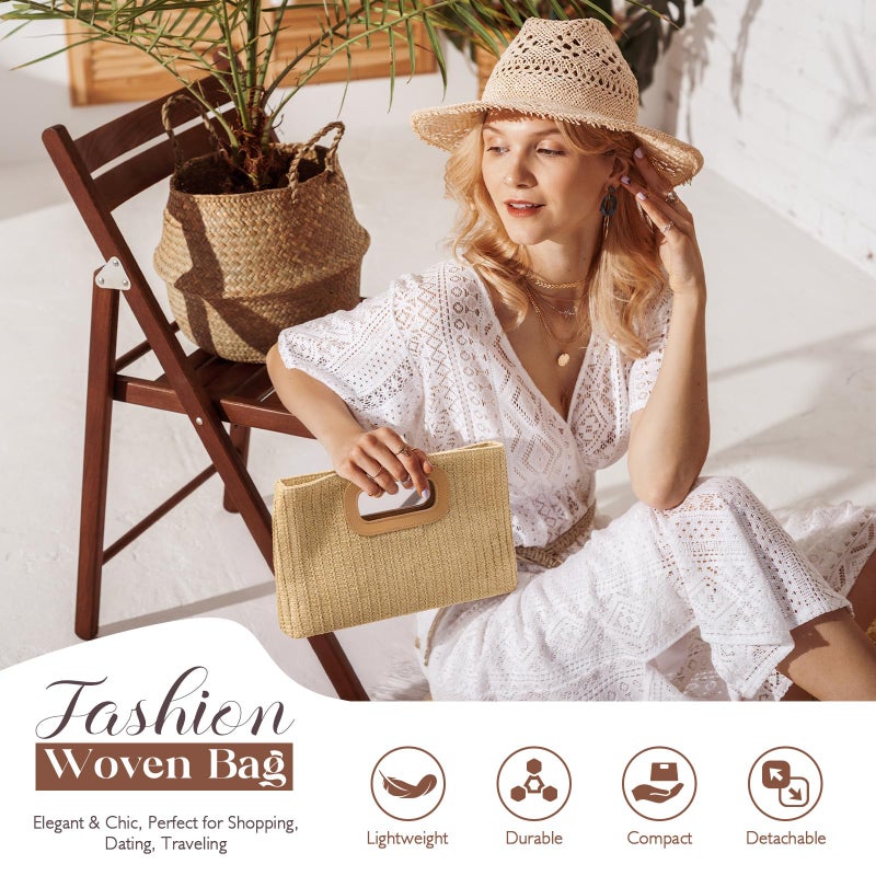 Tavaleu Clutch Purses for Women, Top Handle Straw Purse Handbags, Summer Shoulder Crossbody Bag, Woven Beach Bags Purses - Image 4