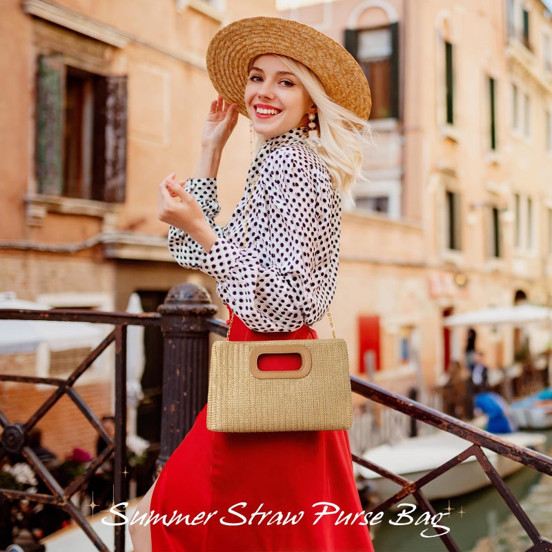 Tavaleu Clutch Purses for Women, Top Handle Straw Purse Handbags, Summer Shoulder Crossbody Bag, Woven Beach Bags Purses - Image 3