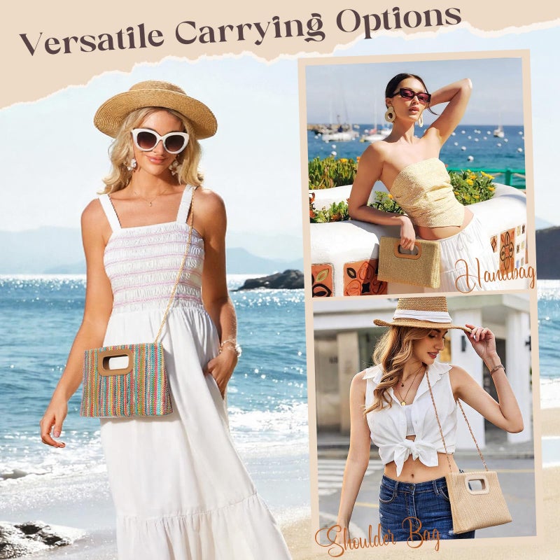 Tavaleu Clutch Purses for Women, Top Handle Straw Purse Handbags, Summer Shoulder Crossbody Bag, Woven Beach Bags Purses - Image 2