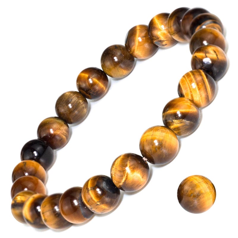 DAZCOLO 8mm Natural Gemstone Stretch Bracelet, Handmade Unisex Crystal Bracelets for Meditation, Yoga, Spiritual Healing & Positive Energy (Golden Tiger Eye) - Image 1
